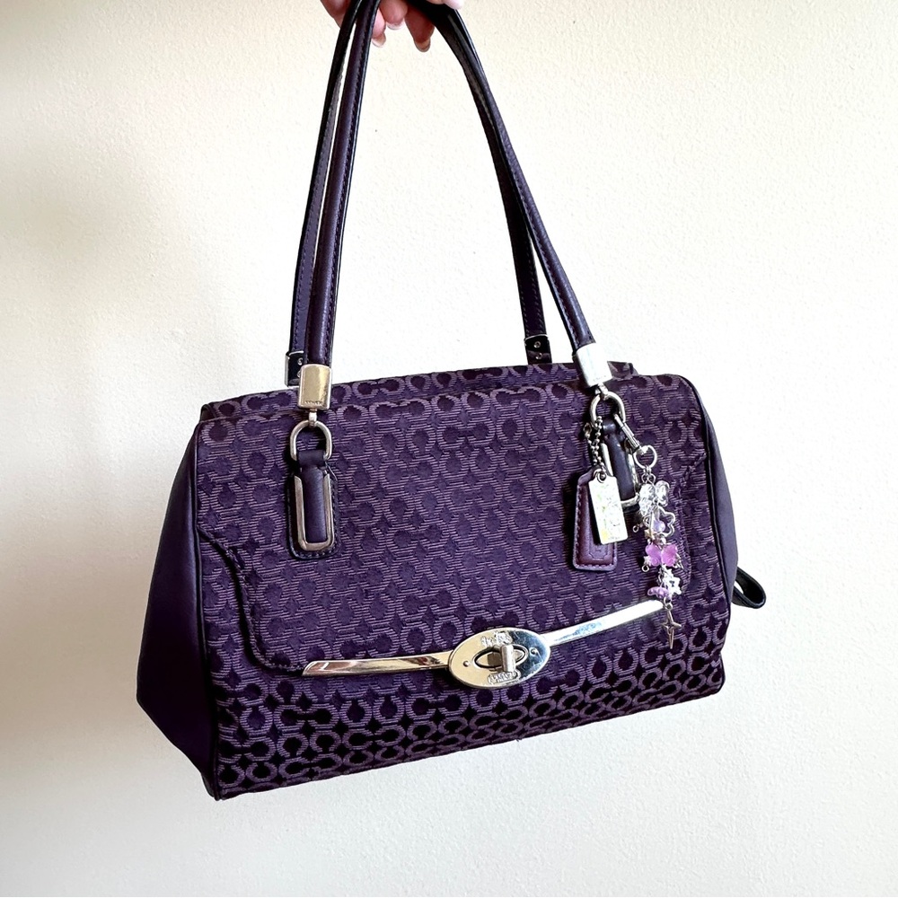 Coach Purple Signature Jacquard Shoulder Satchel with Charm